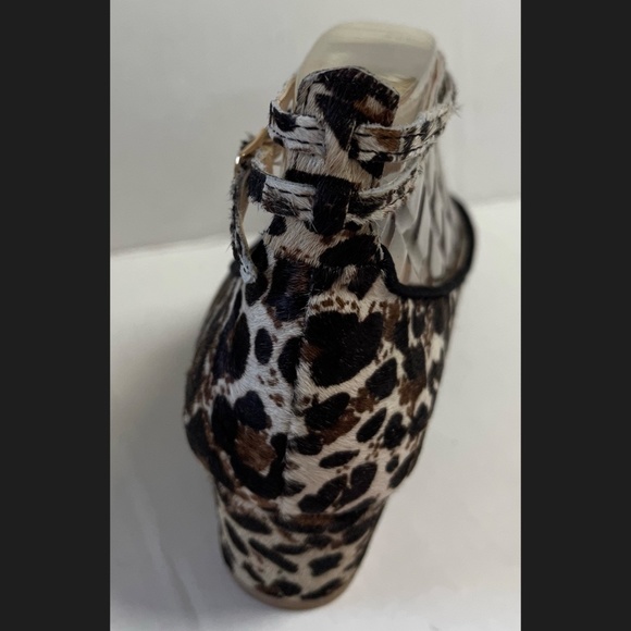 Anthropologie Pilcro Letterpress Calf Hair Leopard Print Ankle Heels Strappy 8M - Picture 11 of 14